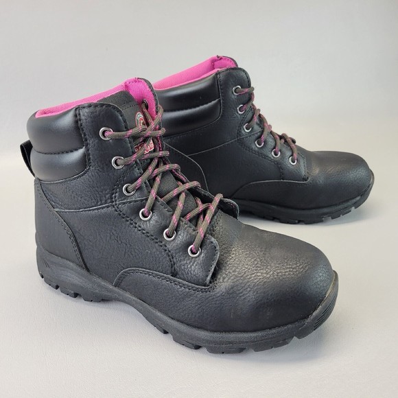 Brahma Bevel Women's 6.5M Black‎ Pink Lace Up Steel Toe Comfort Work Ankle Boots - Picture 1 of 16